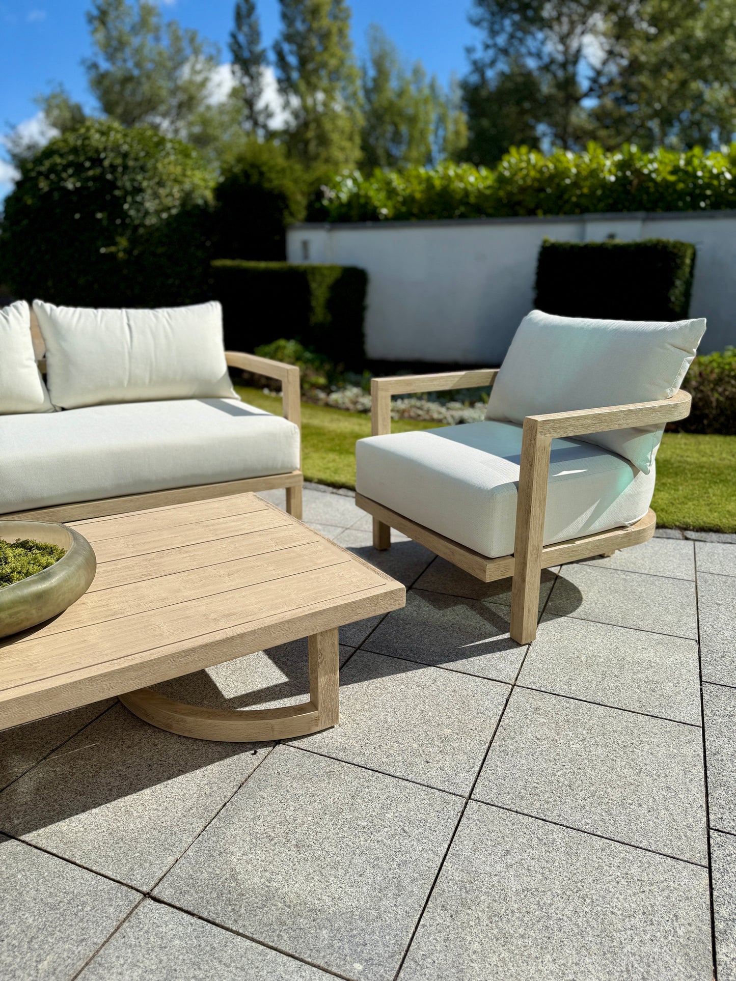 Hamilton Teak outdoor furniture side-on of armchair shot