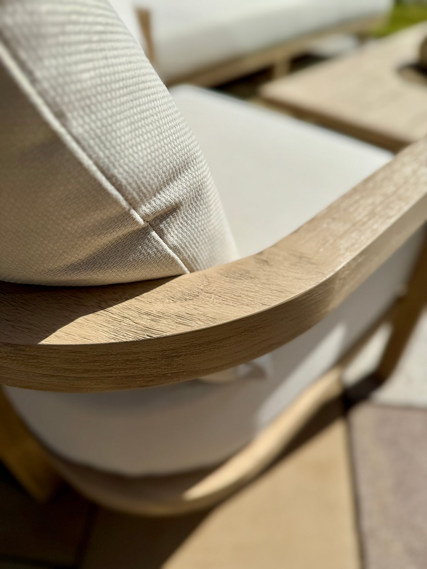 wood and grain detail of teak armchair for the Hamilton Teak Lounge set