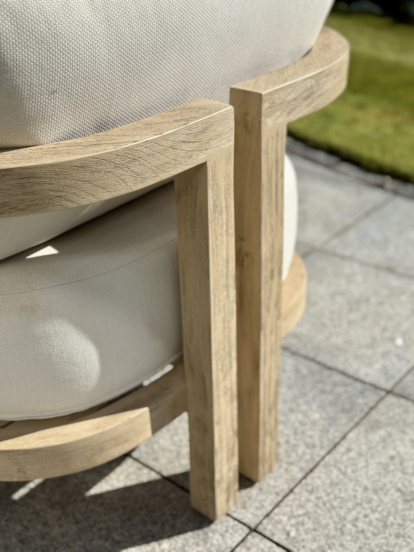 Hamilton Teak armchair rear detail with premium cushions and solid wood construction